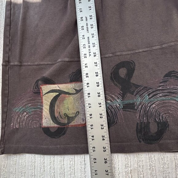 Vintage 90s Blue Fish Maxi Skirt Hand Printed Organic Cotton Dark Gray Side Slit - Picture 7 of 9